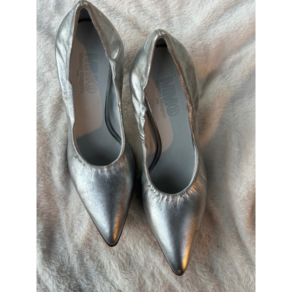 MM6 Maison Margiela Silver Leather Pointed Toe Pumps Women's‎ Size 7